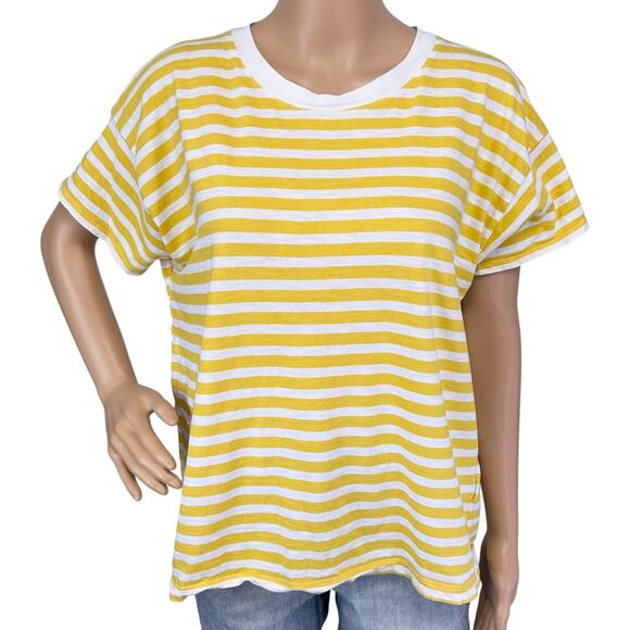 2/$15 J. Crew Striped Cotton Crewneck Tee Yellow White Short Sleeve BR265 Size M - Picture 3 of 10